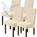 Genina Waterproof Dining Room Chair Covers Stretch Parsons Chair Slipcovers for Dining Room Kitchen Chair Protector Cover, Removable, Washable (4, Flower Pattern-Beige)