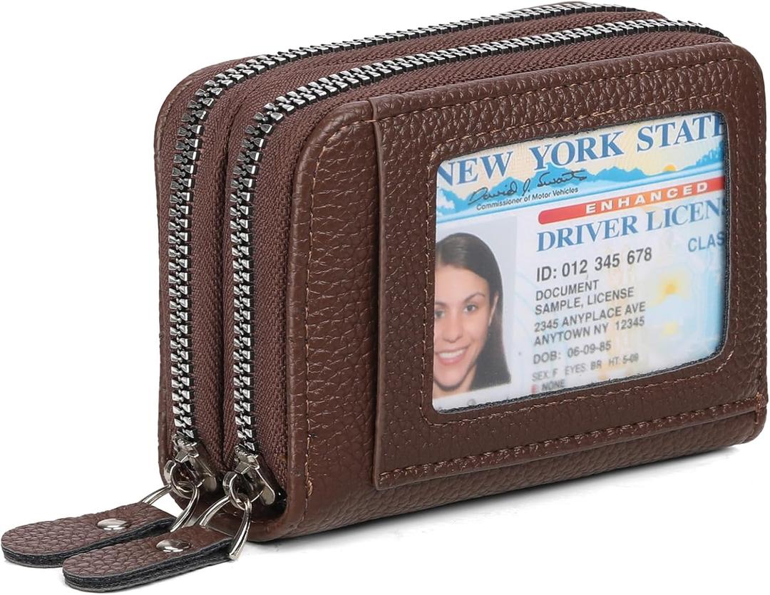 RNIEGA Credit Card Holder Wallet RFID Blocking Leather Small Wallet for Women Double Zipper Wallet with ID Window