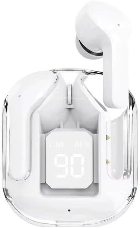 Wireless Sport Earbuds  White, Noise Cancelling, LED Battery Display, Waterproof, 8H Playtime, Touch Control, Secure Fit, Mic  for Running & Gym