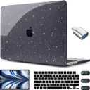 CISSOOK Black Glitter Case for MacBook Air 13.6 inch 2025 2024 2022 Release Model A3240 A3113 A2681, Sparkly Black Hard Shell Case with Keyboard Cover USB Adapter for MacBook Air 13 M2 M3 M4