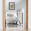 Babelio Baby Gate for Doorways and Stairs, 36-41" Pet Gate with Wide Walk Thru Door and Lock Indicator, No Drill Pressure Mounted Safety Gate with Double Lock and Self-Closing, White