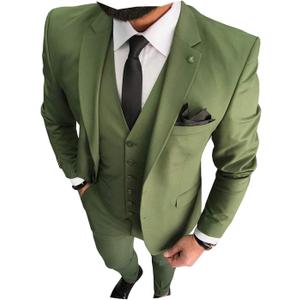 3 Pieces Business Mens Suit Notch Lapel Blazer Formal Wedding Groom Pants Tux Vest Tuxedos(Olive Green,3XL)