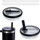 40 OZ Tumbler Flip Straw Lid Replacement Fit for Stanley Quencher Tumbler, 2 PCS Spill Proof and Leak Resistant Tumbler Lids Compatible with Stanley Cup Accessories(Black)