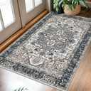 KOZYFLY Boho Area Rug 3x5 Ft Rugs for Entryway Washable Entry Rug Non Slip Door Mat Indoor Entrance Printed Faux Wool Throw Rugs for Entrance Kitchen Living Room, Black/Taupe/Beige