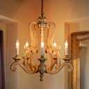 Sedelan Farmhouse Chandelier, Wood Chandeliers for Dining Room, French Farmhouse Chandelier 5-Light Candle Wooden Chandelier for Bedroom, Rustic Lighting for Entryway Living Room, E12