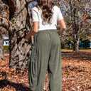 TARSE Womens Corduroy Pants Barrel Casual Loose Baggy Drawstring Wide Leg Palazzo Harem Pants with Pockets, XL
