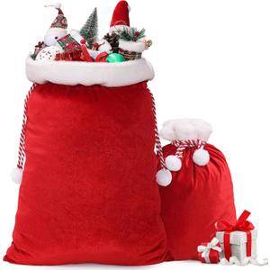 wonshia 2Pcs Christmas Velvet Santa Sack Large Christmas Santa Red Velvet Bag with Drawstring Gift Wrap Bags for Party Xmas Present Sack
