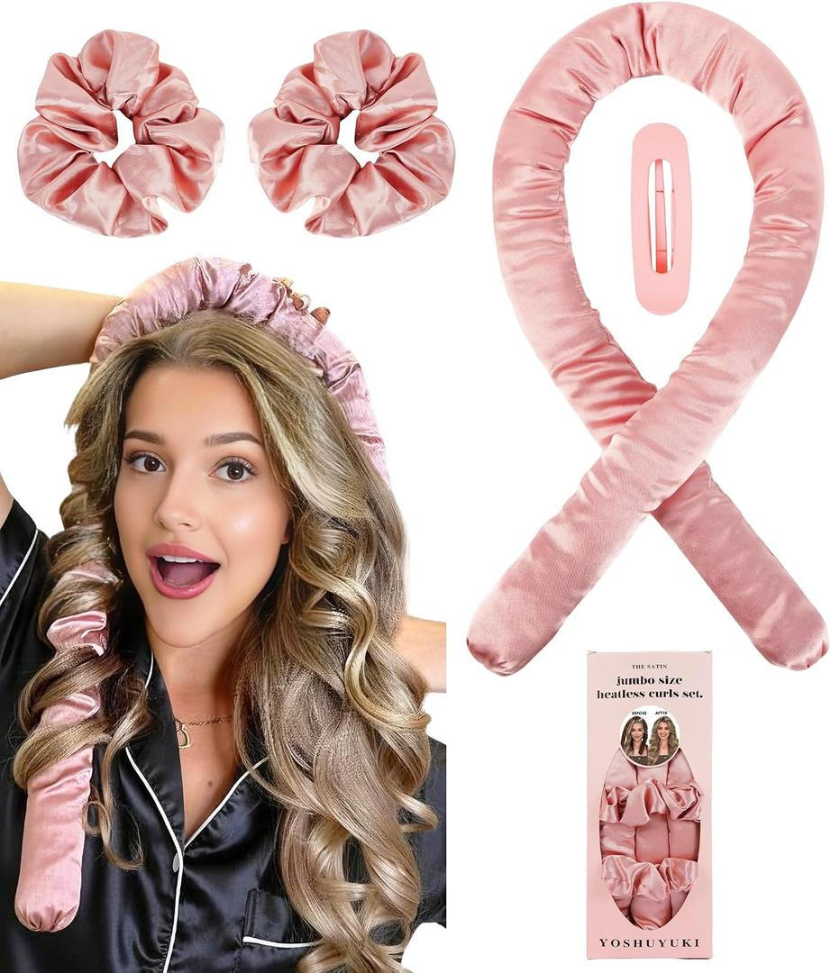 Jumbo Heatless Curls Overnight Hair Curlers to Sleep in Large Hair Rollers for Long Hair Blowout Look No Heat Overnight Curls, Soft Satin Flexi Rods Heatless Curling Rod Set Styling Tools for Women