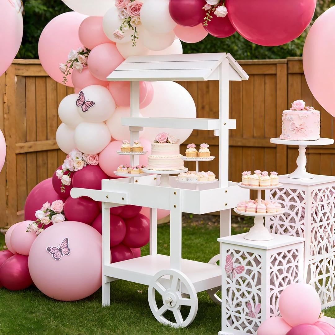 Flower Cart Display Stand with Wheels, Wooden Candy Cart for Party