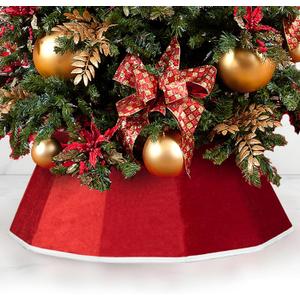 Christmas Tree Collar, 26.3" Red Velvet Foldable Tree Ring Skirt for Pencil Tree, Rustic Farmhouse Tree Stand Base Cover for Artificial Trees, Xmas Holiday Home Dcor