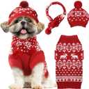 Dog Christmas Outfit 3 PCS Set Pet Xmas Sweater Hat Scarf Snowflake Christmas Dog Cat Sweaters Costume Winter Warm Small Dogs Clothes New Year Holiday Puppy Clothing (Scarf + Hat + Sweater,M)