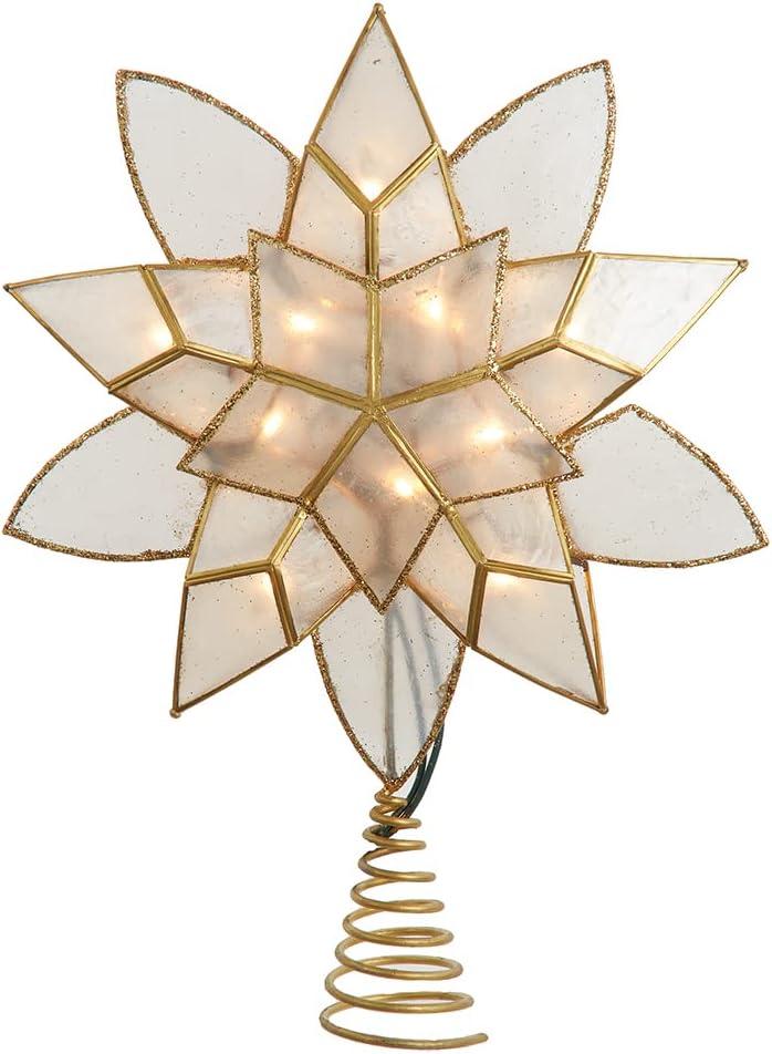 Kurt Adler 11.75-Inch UL 10-Light Gold Tin Double Point Capiz Star Treetop