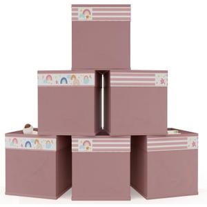 homyfort Cube Storage Organizer Bins, 12x12 Inch Fabric Bins for Cube Storage, Foldable Cloth Baskets Box with Handles for Organizing Clothes, Toys in Pantry, Closet Shelf, Nursery, Kids Room (Pink)