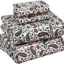 RUVANTI 100% Cotton Queen Size Bed Sheets, 4 Pieces, Soft & Breathable Percale Weave Bedding, Deep Pocket 16", Hotel Standard, Crisp Cool Feel, Durable, Perfect Sheet Set Floral, Teal Paisley