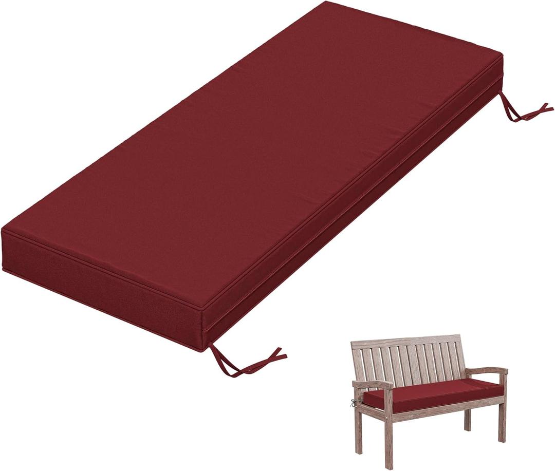 Outdoor Bench Cushion 45183.5 in Thick Waterproof Patio Furniture Cushions, Patio Porch Swing Replacement Seat Pad with Tie Straps and Anti-Slip, for Backyard Garden, Burgundy