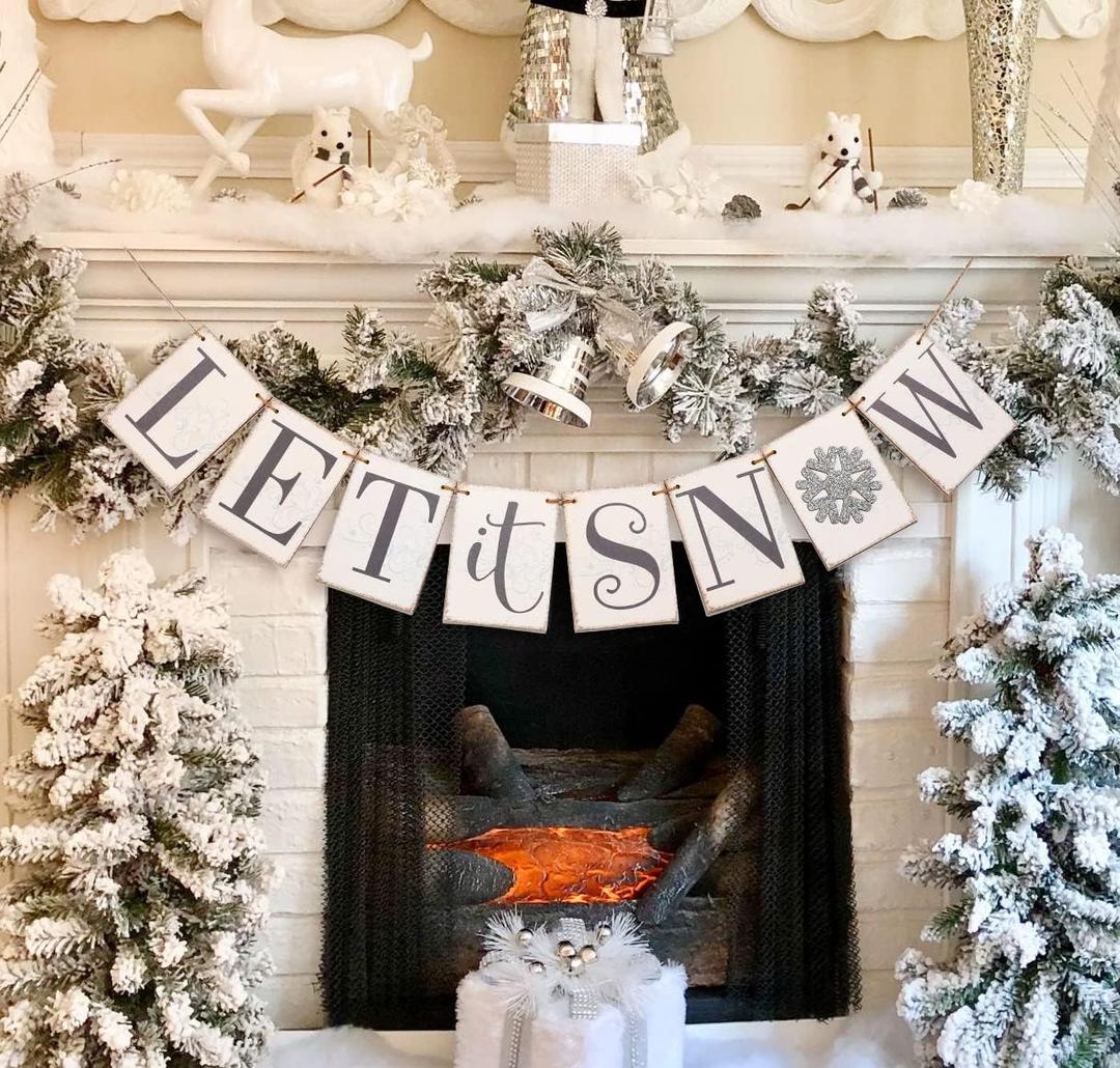 Let it Snow Winter Wonderland Banner, Wooden Sign Decor, Winter Banner for Mantle Indoor, Decoration for Inside Mantle Fireplace Party Window