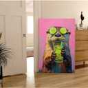 ISXGDWFH Dopamine Animal Otter Drinking Cocktail Minimalist Art Animal Lover Preppy Dorm Decor Fashion Poster Canvas Wall Art Print Bedroom Living Room Bathroom Weird Animal Art (16x24inch Framed, A03)