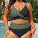 Tempt Me Plus Size Two Piece Swimsuit - Women High Waisted Bikini Set Tummy Control Bathing Suits (Black, 14W)