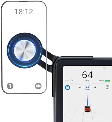BASENOR Tesla Phone Mount Magnetic Holder for Model Y 3 [Strongest Magnet Power] 360° Swivel Car Mount for Tesla Accessories Fit All iPhone Android with Magnetic Ring (Not Fit Model 3 Highland)
