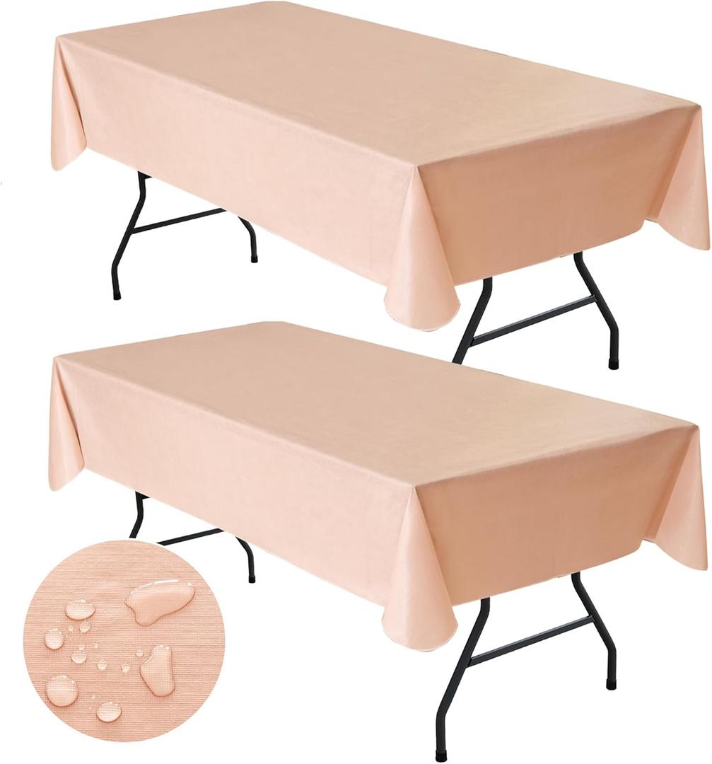 Nasitos 2 Pack Square Beige Table Cloth 54x54 Inch for Card Table Square-Vinyl Card Table Cover with Flannel Backed, Waterproof Oil-Proof Wipeable Plastic Small Table Cover for Coffee Table, Patio