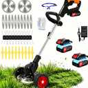 Electric Weed Wacker Cordless with Wheels,21V Lightweight Electric Weed Eater Battery Powered,4 in 1 Grass Trimmer/Brush Cutter/Lawn Edger/Lawn Mower,No String Trimmer Battery Operated for Garden Yard