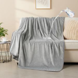 Waterproof Dog Blankets Light Grey Pet Blanket 60"x80", Soft Fluffy Sofa Car Bed Protector, Reversible Leakproof Flannel Washable Dog Blanket for Large Dogs