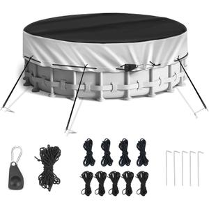 NEVERLAND Winter Pool Cover 24FT Round - Heavy-Duty 420D Oxford Above Ground Swimming Pool Cover, Debris-Proof, Cold-Resistant & UV-Resistant with Upgraded Adjustable Tensioner, Sliver