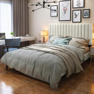 Queen Size Bed Frame with Velvet Upholstered Headboard, Sturdy Platform Bed, No Box Spring Needed, Easy Assembly (Beige)