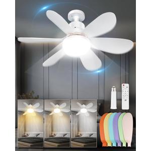 Socket Ceiling Fans with Lights and Remote, Dimmable LED Socket Fan Light, 3 Colors 3000K-6500K, 1700 Lumen, E26/27 Light Bulb Screw in Ceiling Fan for Bedroom, Kitchen, Living Room, Garage