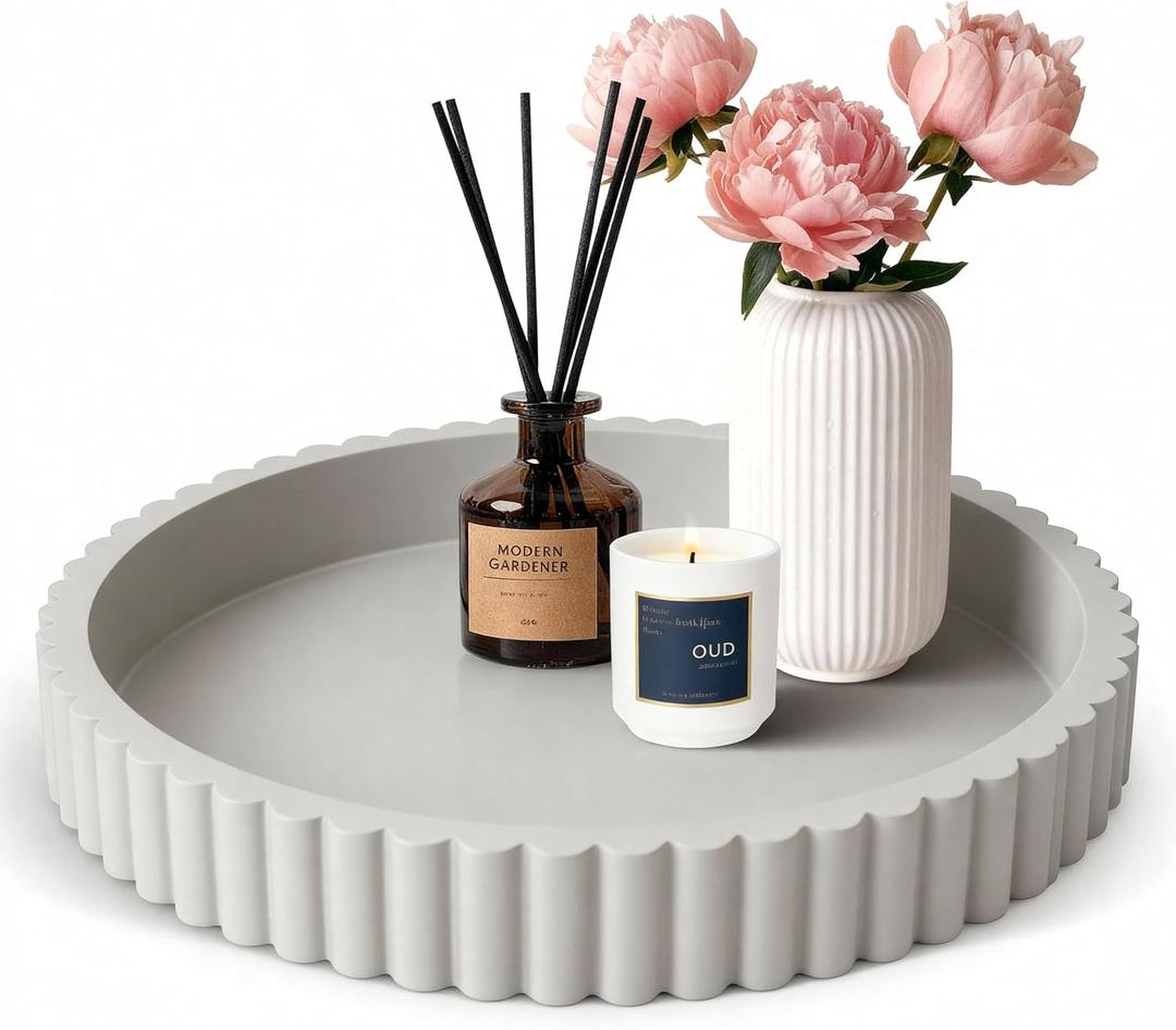 Decorative Tray for Coffee Table Decor, 11" Round Wooden Coffee Table Tray, Modern Decorative Trays for Home Decor, Living Room, Entry, Dining Room (Grey)