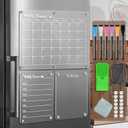 Acrylic Magnetic Dry Erase Board for Fridge, Set of 3 Transparent Monthly & Weekly Planning Boards, Includes 6 Dry Erase Markers, 1 Eraser and Magnetic Pen Holder