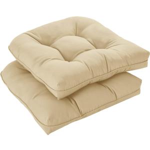 downluxe Outdoor Chair Cushions Set of 2 for Patio Furniture, Waterproof Tufted Overstuffed Patio Furniture Cushions, Thick Outdoor Seat Cushion, 19" X 19" X 5", Khaki (2 Count (Pack of 1))
