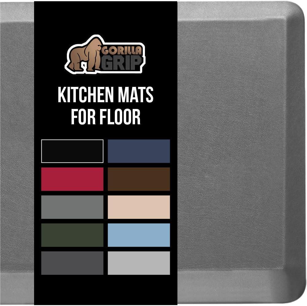 GORILLA GRIP Comfortable Cushioned Kitchen Mats for Floor, Waterproof and Stain Resistant Soft Top, 3/4 Inch Thick Ergonomic Standing Desk Anti Fatigue Mat, Foam Supports Ankles and Feet, 20x32, Grey
