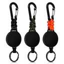 Retractable Keychain 3 Pack Heavy Duty Carabiner Badge Holder Extendable Reel ID Badge Holders Retractable for Keys Ring with 60 cm Steel Cord and Lanyard (Black+Orange+Green)