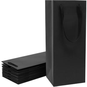 Aimyoo Black Wine Bottle Bags 6x5x15 inch, 10 Pack Large Kraft Paper Gift Bags with Handles Bulk