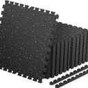 0.56'' Thick 12 Pcs 48 Sq Ft Non-Slip Rubber Top Exercise Equipment Mats, High Density EVA Foam Mats with Rubber Top, Interlocking Puzzle Gym Flooring for Home Gym, Workout Floor Mats, Black