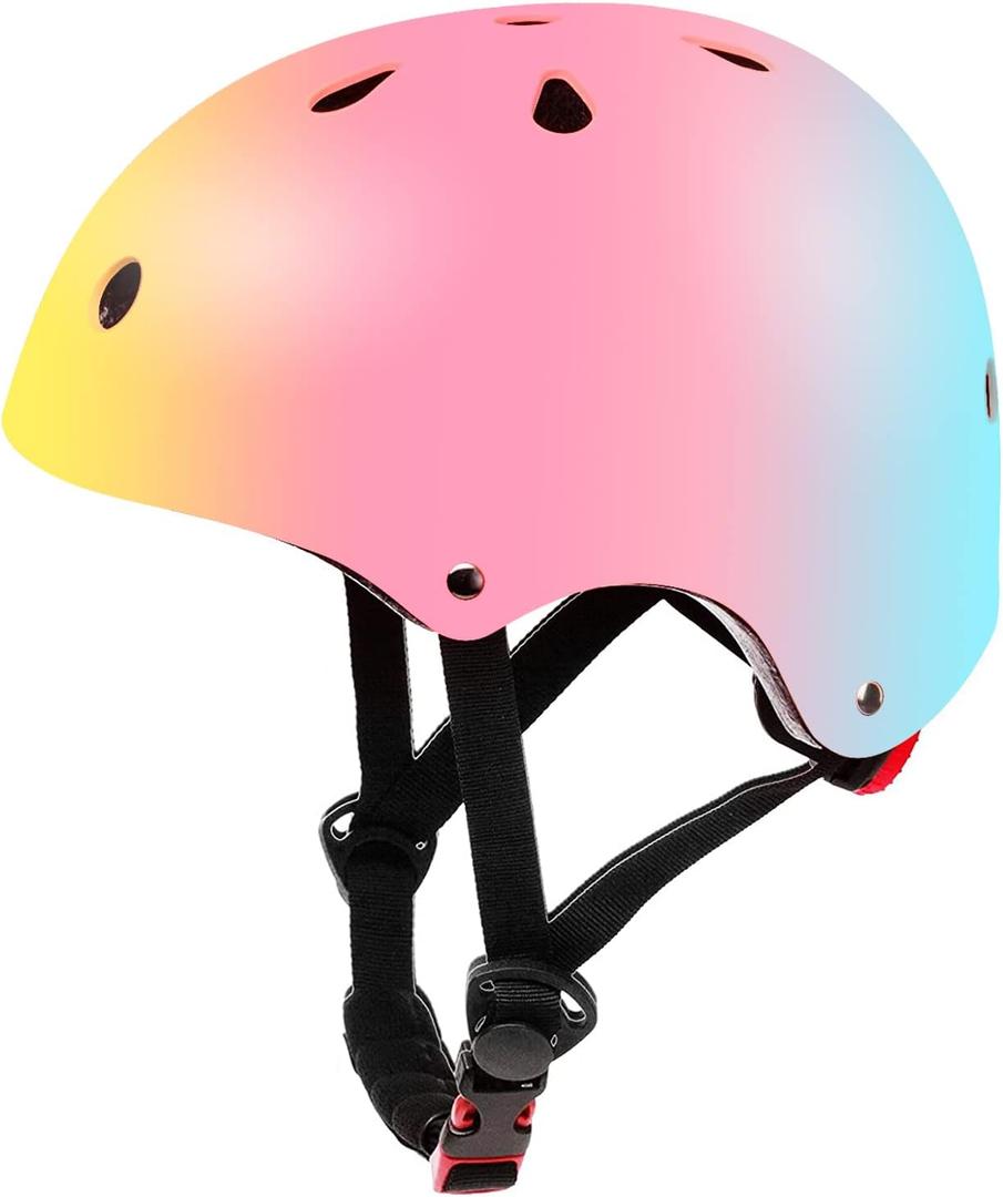 Color Gradient Adjustable Kids Bike Helmet Toddler Helmets for 3-5-8-14 Years Kids Girls Boys Youth Bicycle Helmet for Scooter Balance Bike Roller Skating Skateboard (Yellow pink blue)