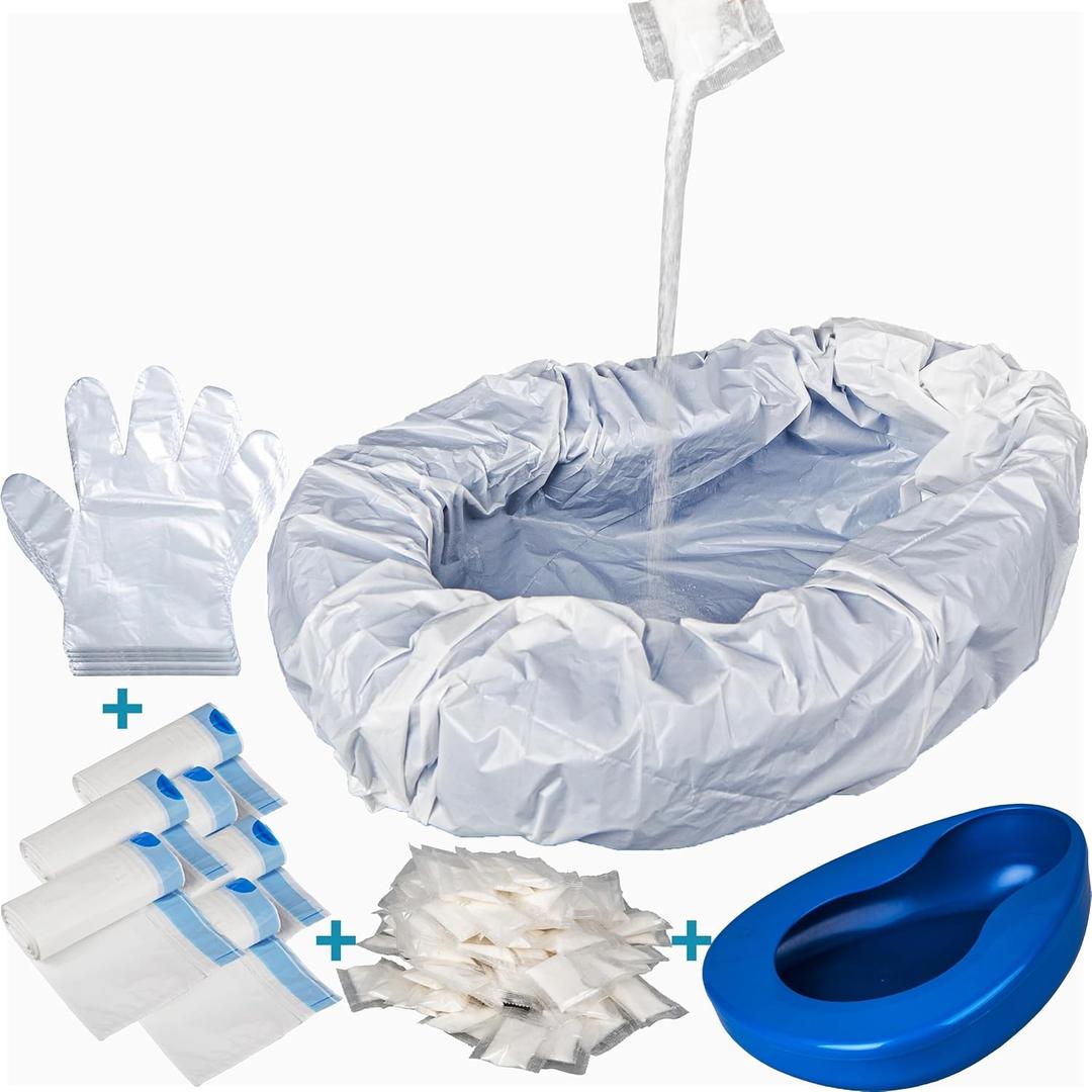 Bedpan Set with 30 Absorbent Pads Gel and 30 Disposable Liners, Bed Pan for Elderly Females Women, Bedpan with Liners for Men Male