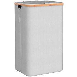 LONBET Laundry Basket with Lid, Made from Breathable Fabric | Aesthetic Clothes Hampers for Laundry with Side Handles & Sturdy Bamboo Frame (13 Gallons - Box, Light Gray)