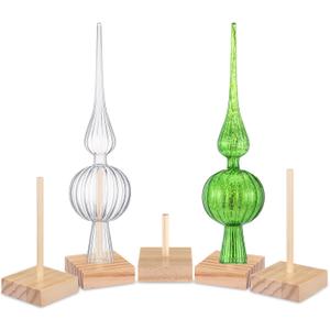 Chunful Set of 5 Wooden Christmas Tree Topper Display Stands Wooden Christmas Tree Topper Holders Vintage Display Rods with Square Base for Xmas Holiday Decor Mantel Shelf Tabletop Decoration
