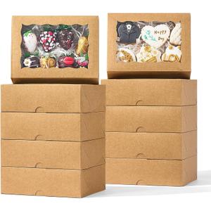 25PCS 8x6x2.5 Inch Brown Bakery Boxes with Window, Pastry Box for Chocolate Strawberries, Macarons, Truffles, Perfect for Thanksgiving Day, Mother's Day, Christmas Party Favors & Holiday