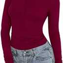 PRETTYGARDEN Womens Casual Long Sleeve Tops 2026 Fall Crew Neck Fitted Henley Shirts Basic Tee Blouse Knit Going Out Outfits (XXL)