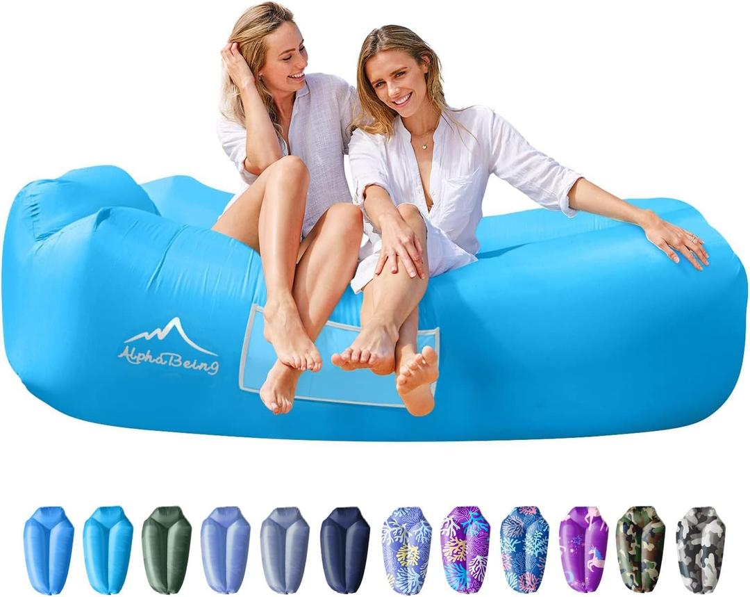 AlphaBeing Inflatable Lounger Beach Chair Accessories, Air Sofa Hammock Inflatable Couch for Camping Backyard Lakeside with Compression Sacks, Ideal Outdoor Gifts for Adults (Aqua Blue)