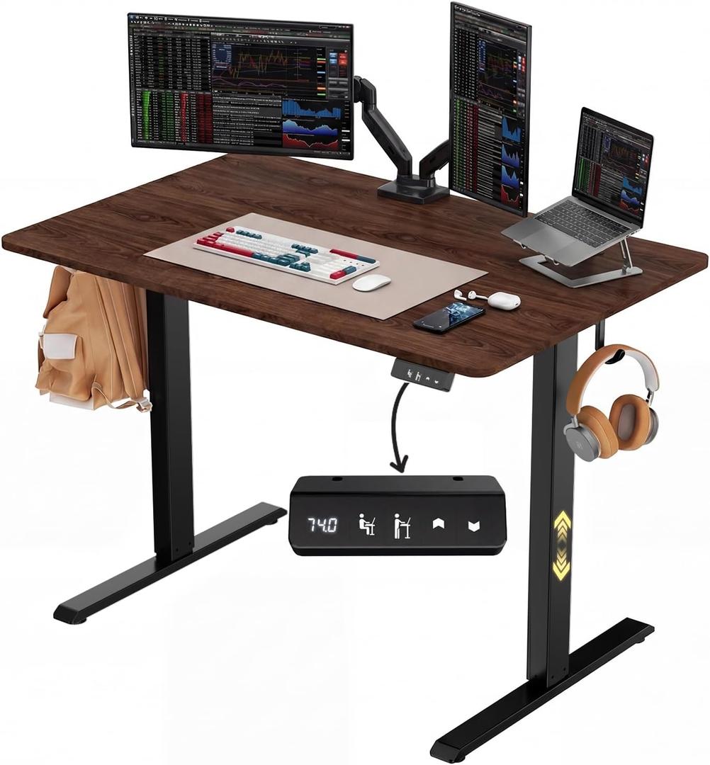 Standing Computer Gaming Office Desk - 48 x 24 Inches Adjustable Stand Up Electric Height Rising Table with Memory Presets for Home Study Writing PC Work, Modern Simple Walking Sit Desk, Easy Assembly