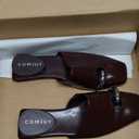 Square Toe Mule Sandals for Women Slip On Kitten Heels with Inverted Heel Cushioned Footbed Toe Ring Clog Slides Low Heel Faux Leather