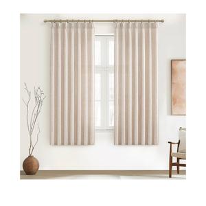 Natural Linen Small Kitchen Curtains 54 Inches Long 2 Panels Sets, Light Filtering Memory Trained Pinch Pleated Cream Privacy Boho Semi Sheer Bay Windows Drapes Elegant Decor with Hook Ring 40"Wx54"L