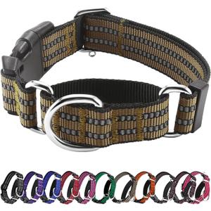 Hikiko Martingale Dog Collars Reflective Nylon Dog Collar with Quick Release Buckle Adjustable Training No Slip Dog Collar (Medium, Brown)