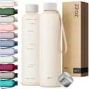 KIVY Slim Water Bottle 32oz [Lightweight & Shatterproof] Fits Backpack & Cupholder for Travel, Sports, School - Beige water bottle no straw - Cute aesthetic water bottles screw top - Dishwasher Safe