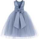 ekidsbridal V-Back Satin Flower Girl Dress Toddler Communion Gown Formal Dresses 219 (8, Dusty Blue)