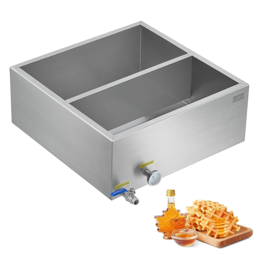 VEVOR Maple Syrup Evaporator Pan, 23.6 Gal, 24 x 24 x 9.5 Inch Maple Syrup, 304 Stainless Steel Maple Syrup Pan, Evaporator Pan with 1 Valve and 3 Heating Methods, for Home, Outdoor